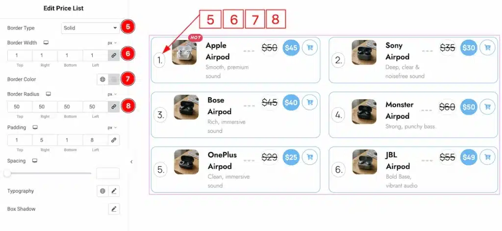 Price List - Counter 