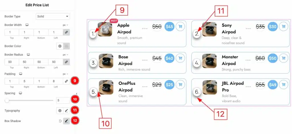 Price List - Counter 