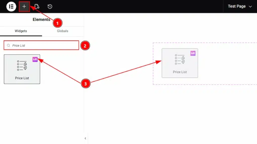 Insert Price List widget