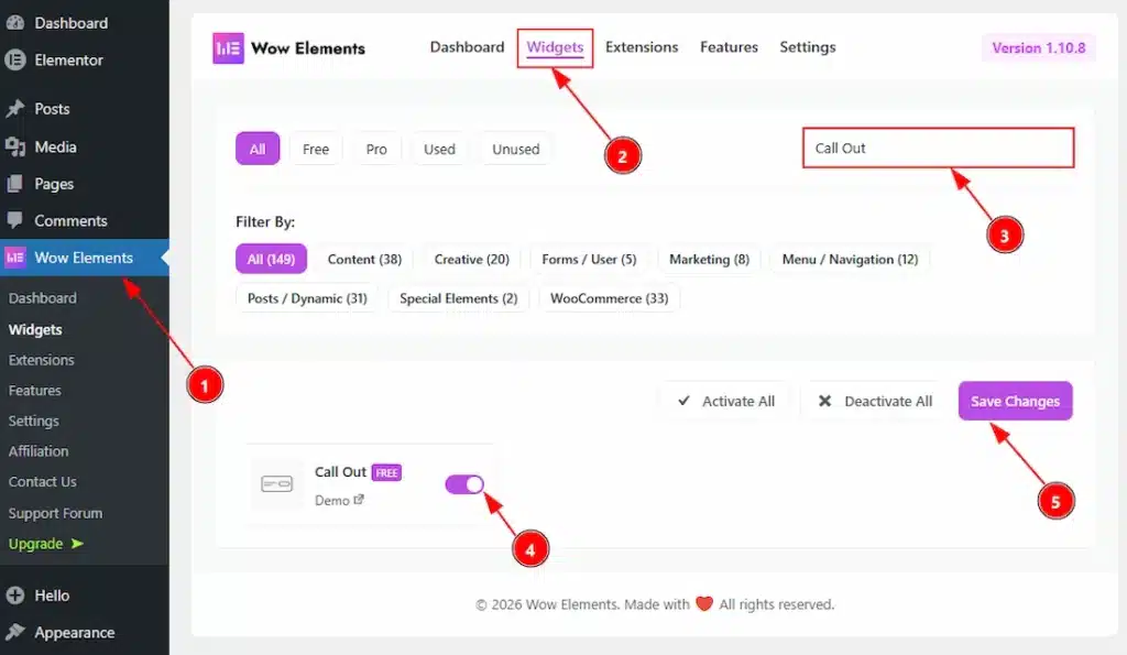 Call Out - Enable the widget