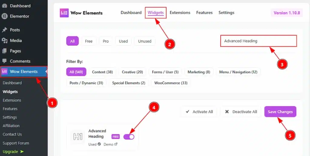 Advanced Heading - Enable the Widget