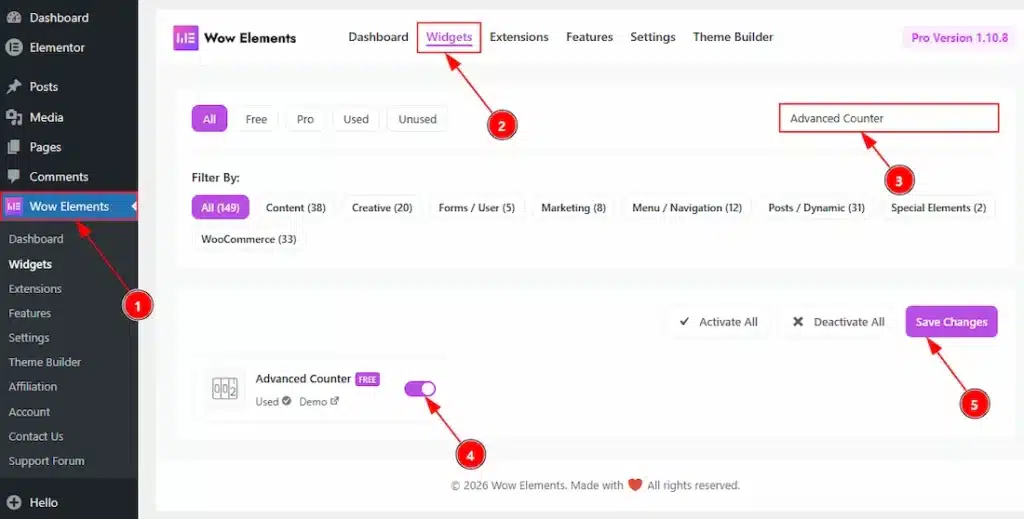 Enable the Advanced Counter Widget